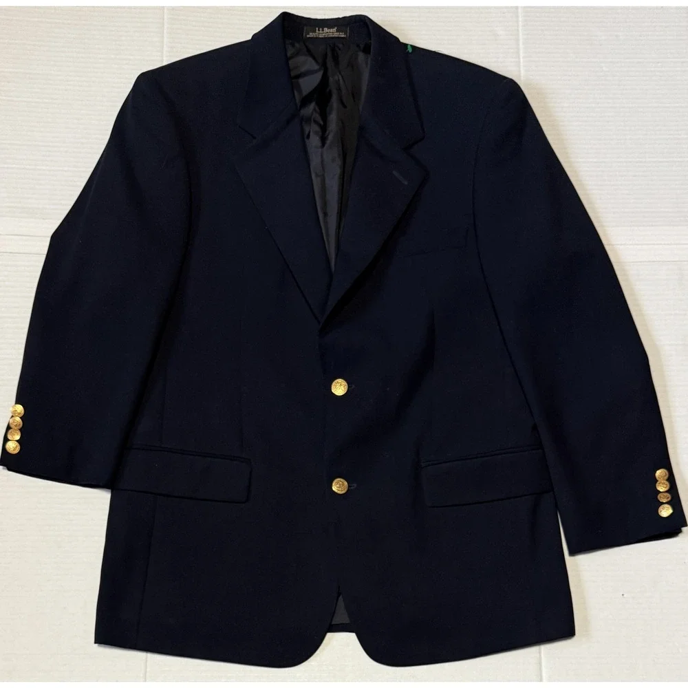 LL Bean‎ - Men's Navy Blue Blazer Sport Coat - Gold Buttons Classic - 40 Regular